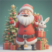Kerstman met cadeau en konijnen sticker (Voorkant)