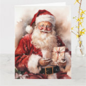 Kerstman met cadeau kaart (Gele Bloem)