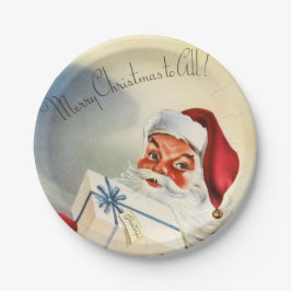 kerstman met Cadeau kerstfeest Papieren Bordje