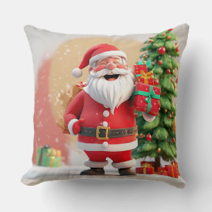 Kerstman met cadeau kussen