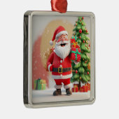 Kerstman met cadeau metalen ornament (Rechts)