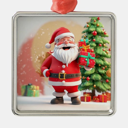 Kerstman met cadeau metalen ornament (Voorkant)