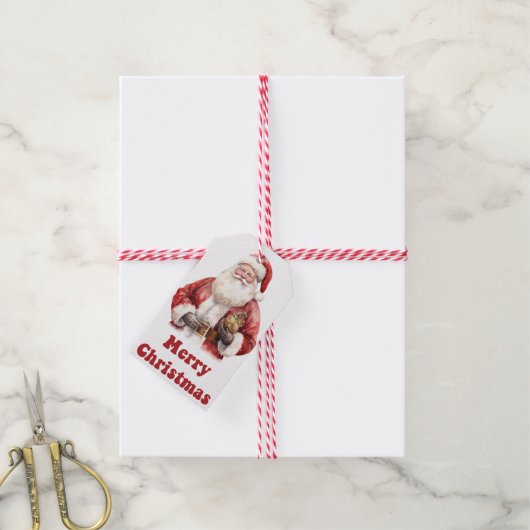 Kerstman met cadeau op charmant label cadeaulabel (Met Touw)