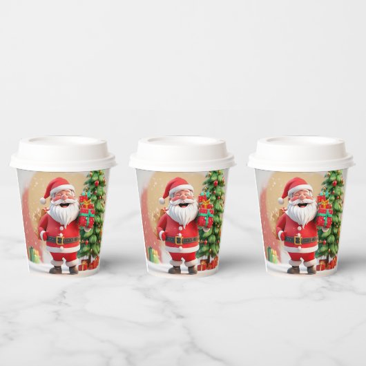 Kerstman met cadeau papieren bekers (Multi)