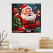 Kerstman met cadeau poster (Keuken)