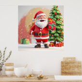 Kerstman met cadeau poster (Keuken)