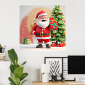Kerstman met cadeau poster (Thuiskantoor)