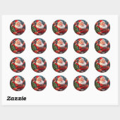 Kerstman met cadeau ronde sticker (Vel)
