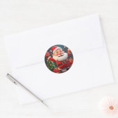 Kerstman met cadeau ronde sticker (Envelop)