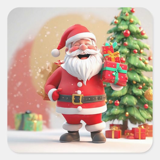 Kerstman met cadeau vierkante sticker (Voorkant)