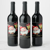 Kerstman met cadeau voor kerstmis wijn etiket (Flessen)