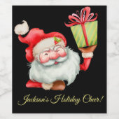 Kerstman met cadeau voor kerstmis wijn etiket (Enkel label)
