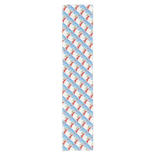 Kerstman met cadeaus blauwe tafelloper (Voorkant)