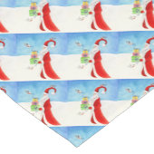 Kerstman met cadeaus blauwe tafelloper (Hoek)