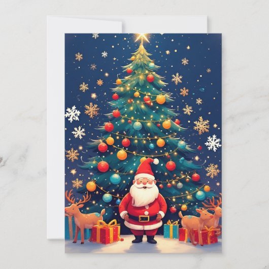 Kerstman met cadeaus en kerstboom kaart (Voorkant)