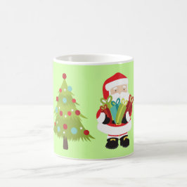 Kerstman met cadeaus en kerstboom koffiemok