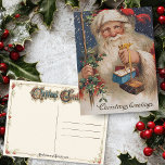 Kerstman met Cadeaus Feestdagenkaart<br><div class="desc">Victoriaans tijdperk Santa met lange stromende whiskers die pakketten bevatten die aan lint gebonden zijn.</div>