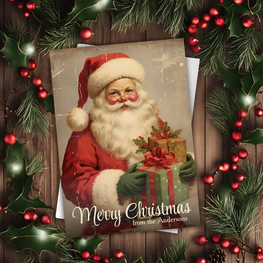  kerstman met cadeaus gepersonaliseerde kerst feestdagen kaart
