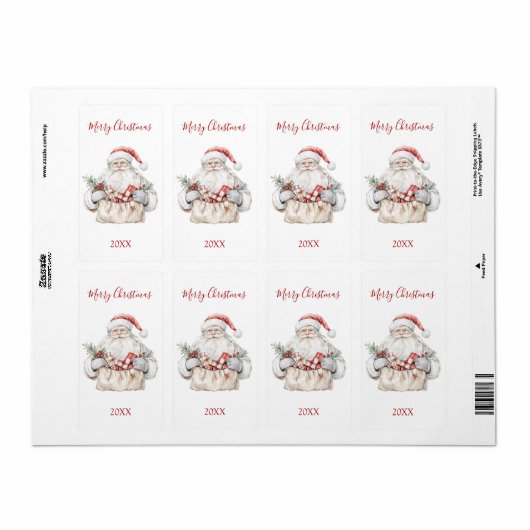Kerstman met cadeaus Kerstmis Etiket (Full Sheet)