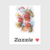 Kerstman met cadeaus knippen sticker (Vel)