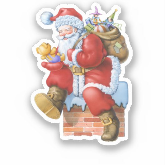 Kerstman met cadeaus knippen sticker (Voorkant)