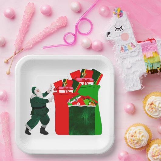 Kerstman met Cadeaus papieren Borden Papieren Bordje (Feest)