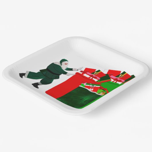 Kerstman met Cadeaus papieren Borden Papieren Bordje (Gebogen)