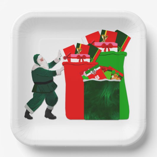 Kerstman met Cadeaus papieren Borden Papieren Bordje (Voorkant)