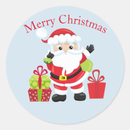 Kerstman met cadeaus ronde sticker