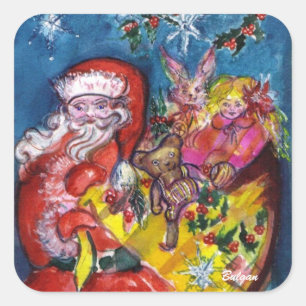 KERSTMAN MET CADEAUS VIERKANTE STICKER