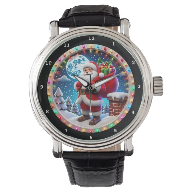 Kerstman met cadeaus winters landschap horloge (Voorkant)