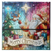 Kerstman met cadeautjes en een rendier tegeltje (Voorkant)