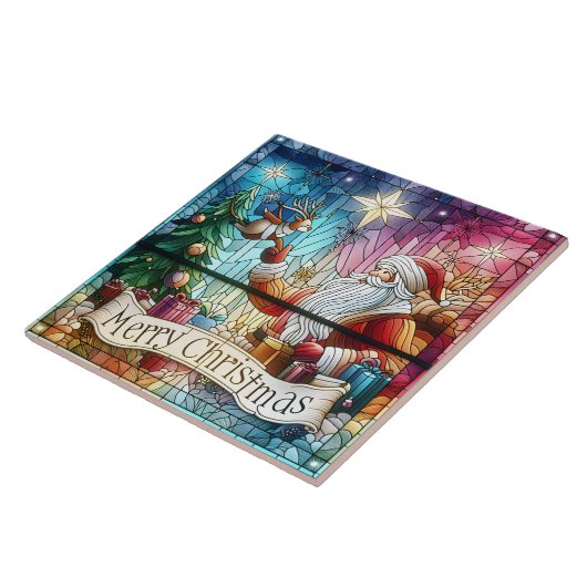 Kerstman met cadeautjes en een rendier tegeltje (Zijkant)