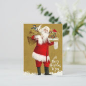 Kerstman met cadeautjes feestdagenkaart (Staand voorkant)