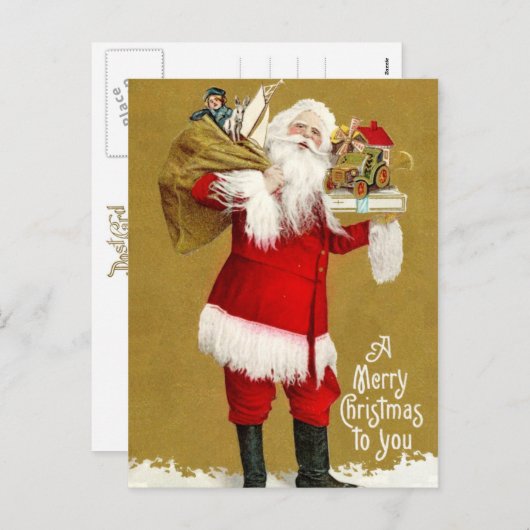 Kerstman met cadeautjes feestdagenkaart (Voorkant / Achterkant)