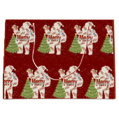 Kerstman met cadeautjes groot cadeauzakje (Voorkant)