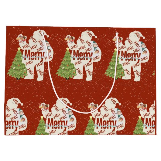 Kerstman met cadeautjes groot cadeauzakje (Achterkant)