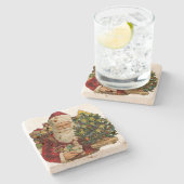  kerstman met cadeautjes stenen onderzetter (Zijkant)