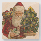  kerstman met cadeautjes stenen onderzetter (Voorkant)