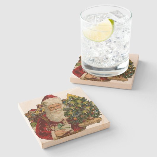  kerstman met cadeautjes stenen onderzetter (Zijkant)