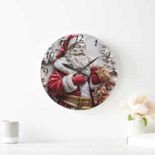 Kerstman met cadeautjes voor een vrolijk kerstfees grote klok