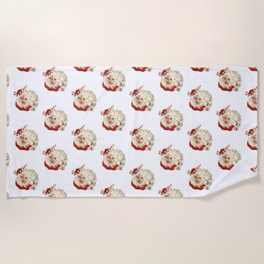  Kerstman met Candy Cane. Strandlaken (Voorkant)