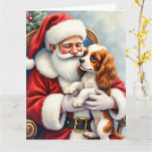 Kerstman met Cavalier King Charles Spaniel Kaart (Gele Bloem)