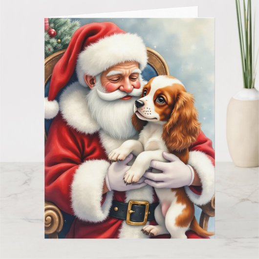 Kerstman met Cavalier King Charles Spaniel Kaart (Voorkant)