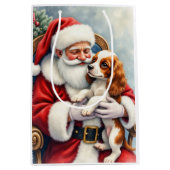 Kerstman met Cavalier King Charles Spaniel Medium Cadeauzakje (Voorkant)