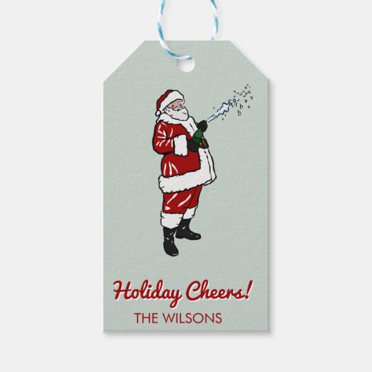 Kerstman met champagnefles cadeaulabel (Voorkant)