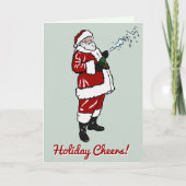 Kerstman met champagnefles feestdagen kaart (Voorkant)