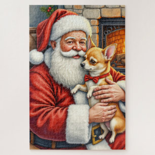 Kerstman met Chihuahua Kerst Kunst Legpuzzel