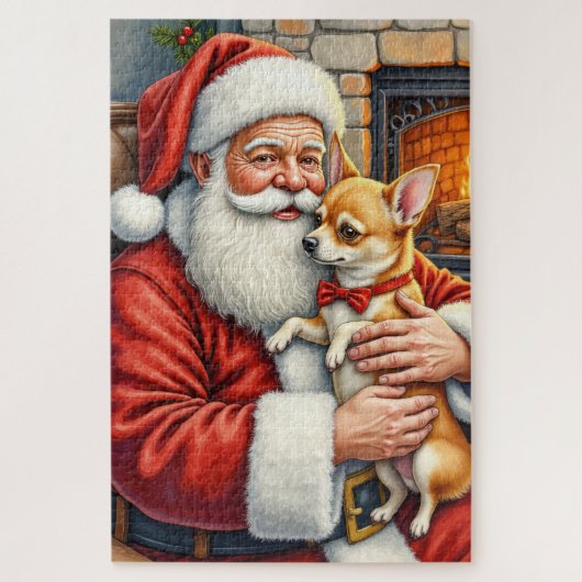 Kerstman met Chihuahua Kerst Kunst Legpuzzel (Verticaal)