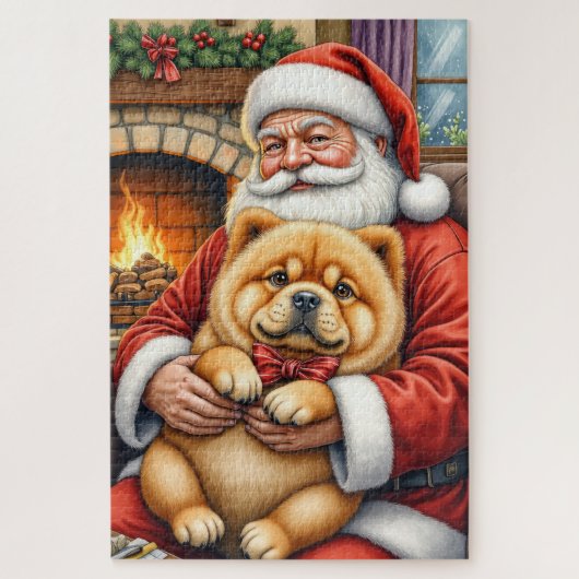 Kerstman met Chow Chow Kerst Kunst Legpuzzel (Verticaal)